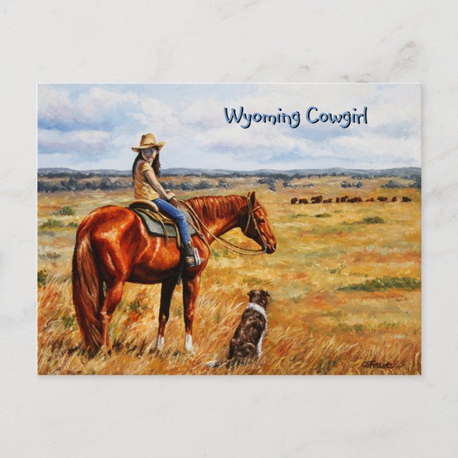 Carte Postale Little Cowgirl on Cattle Horse (Devant)
