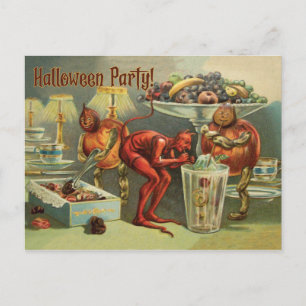 Carte Postale Little Devil sur la table, une fête d'Halloween