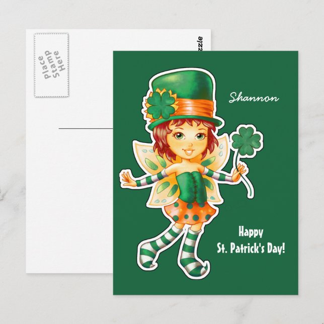 Carte Postale Little Fairy Irish Girl St. Patrick's Day Custom (Devant / Derrière)