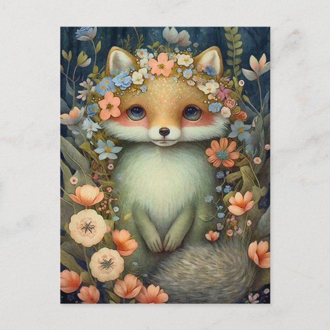 Carte postale Little Flower Fox (Devant)