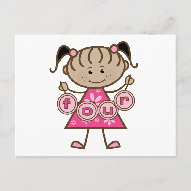 Carte Postale Little Girl 4th Birthday Tshirts et cadeaux (Devant)