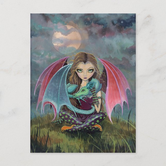 Carte Postale Little Gothic Fairy and Dragon Imaginaire Art (Devant)