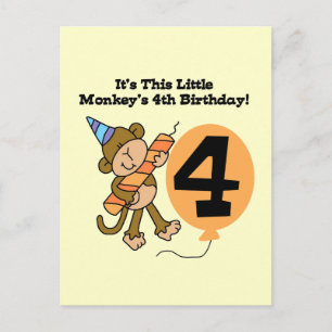 Carte Postale Little Monkey 4th Birthday Tshirts et cadeaux