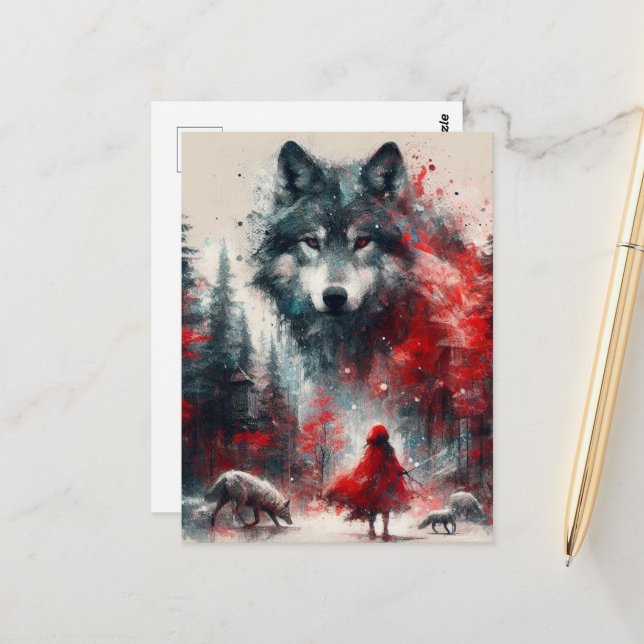 Carte Postale Little Red et son pack Wolf (Devant/Arrière en situation)