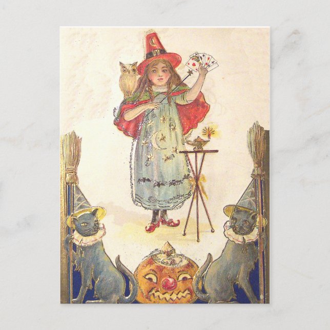 Carte Postale Little Witch (Carte Halloween Vintage) (Devant)