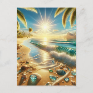 Carte Postale Littoral magique avec Vagues Bleues et Verre de Me