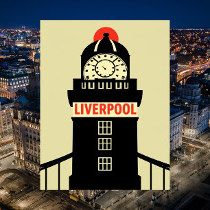 Carte Postale Liverpool Royaume-Uni minimaliste horloge tour Voy