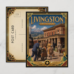 Carte Postale Livingston Montana Art Déco vintage de l'âge d'or