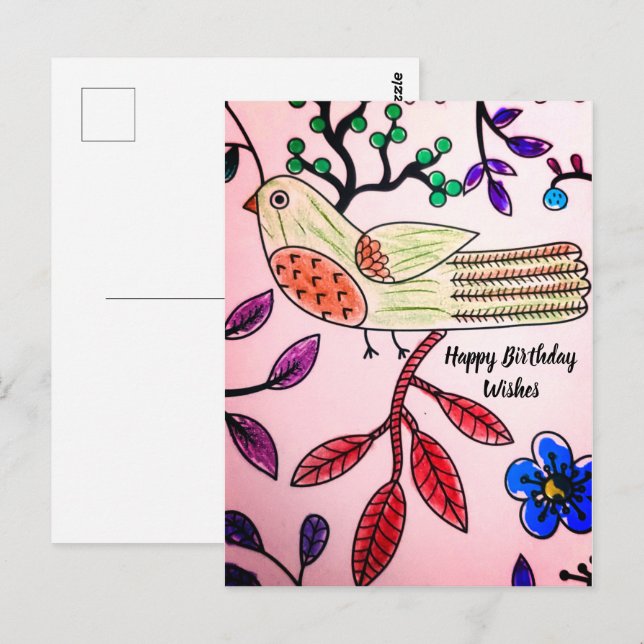 CARTE POSTALE LIVRE DE COULEUR ROSE ORANGE BLEU  | (Devant / Derrière)