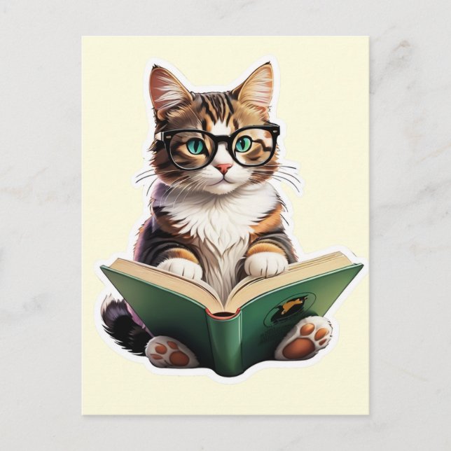 Carte Postale Livre de lecture Cat (Devant)