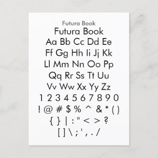 Carte Postale Livre Futura - Feuille d'échantillonnage de police