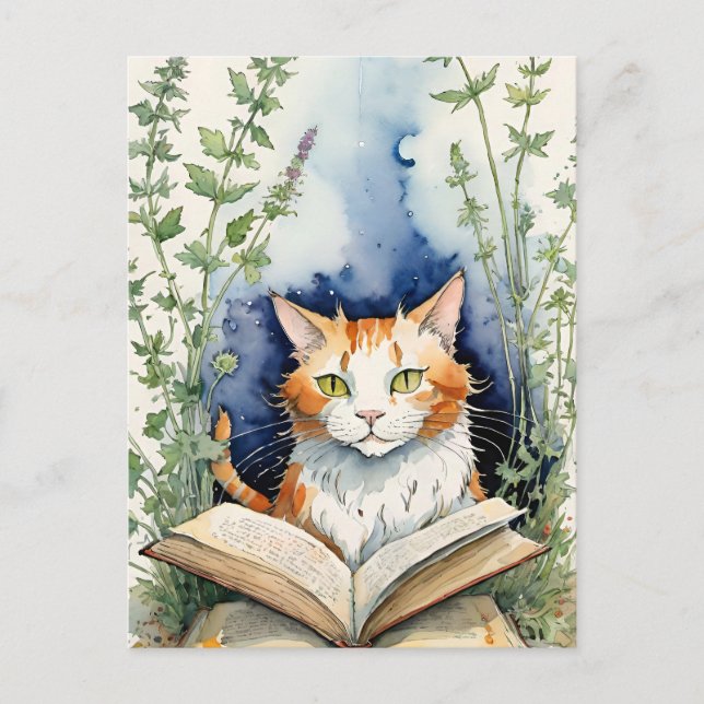 Carte Postale Livre Lecture Orange Chat (Devant)