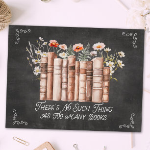 Carte Postale Livres avec fleurs et citation sur tableau noir