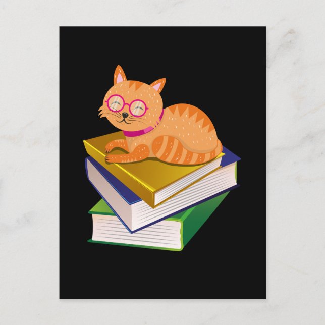 Carte Postale Livres - Chat et Livres Cadeau pour Amateur de Liv (Devant)