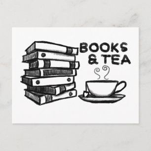 Carte Postale Livres et thé dessinés à la main