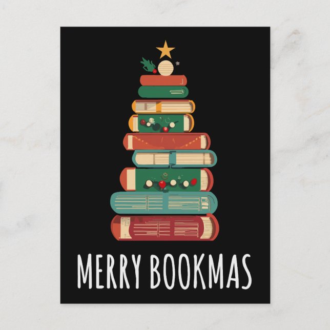 Carte Postale Livres Noël Arbre Joyeux Livres (Devant)