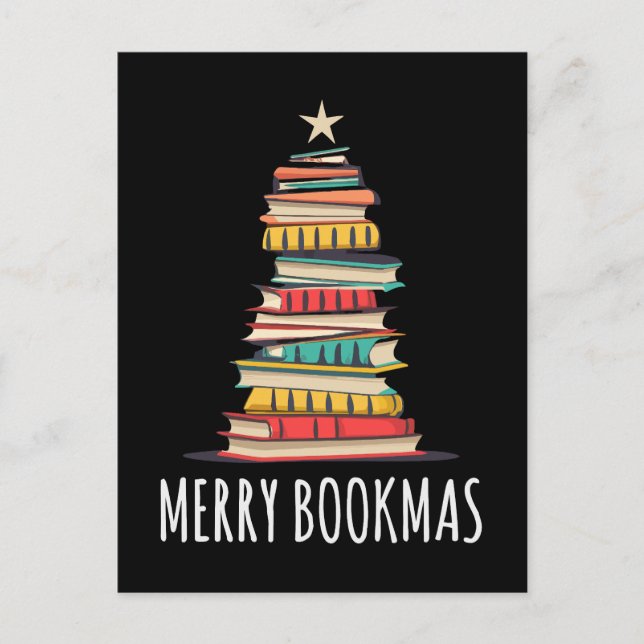 Carte Postale Livres Noël Arbre Joyeux Livres (Devant)