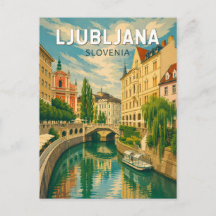 Carte Postale Ljubljana Slovénie Illustration Voyage Art Vintage