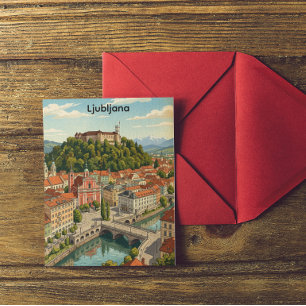 Carte Postale Ljubljana Slovénie Vue de ville vintage de voyage