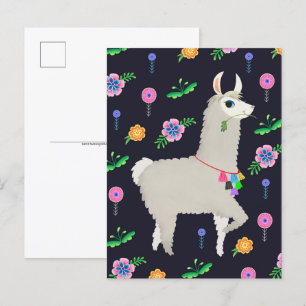 Carte Postale Llama aux fleurs