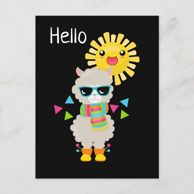 Carte Postale Llama Cool et Kawaii Sun souriant (Devant)