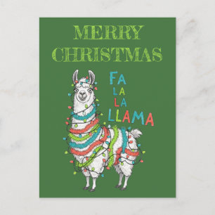 Carte Postale Llama de fête avec des lumières de Noël