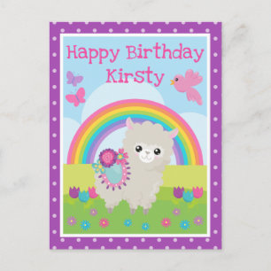 Carte Postale Llama de printemps floral et anniversaire arc-en-c
