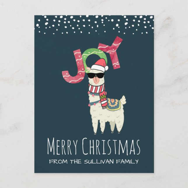 Carte Postale Llama portant le chapeau de Père Noël et lunettes  (Devant)