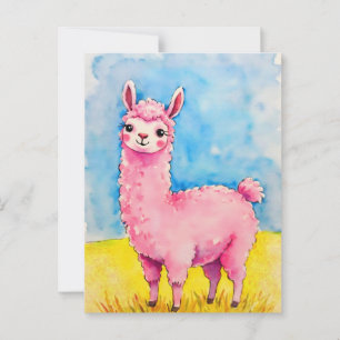 Carte Postale Llama rose contre le ciel bleu