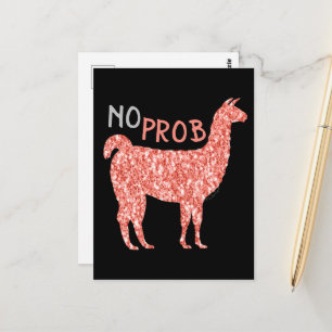 Carte Postale Llama rose corail paillettes sans problème