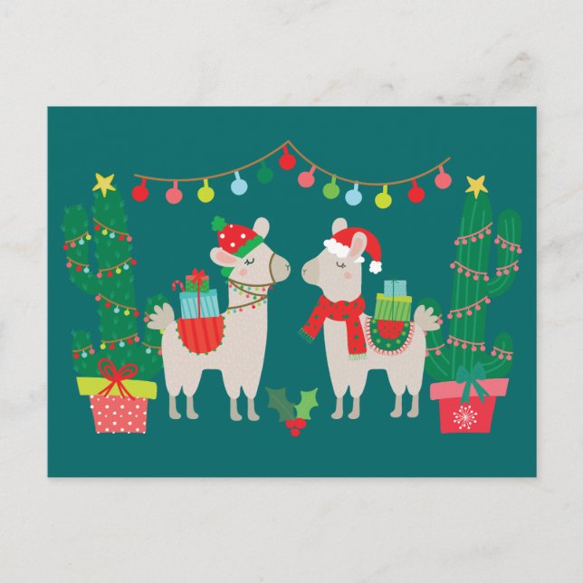 Carte Postale Llamas de Noël (Devant)