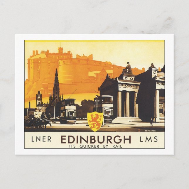 Carte Postale LNER Edinburgh LMS C'est plus rapide en train (Devant)