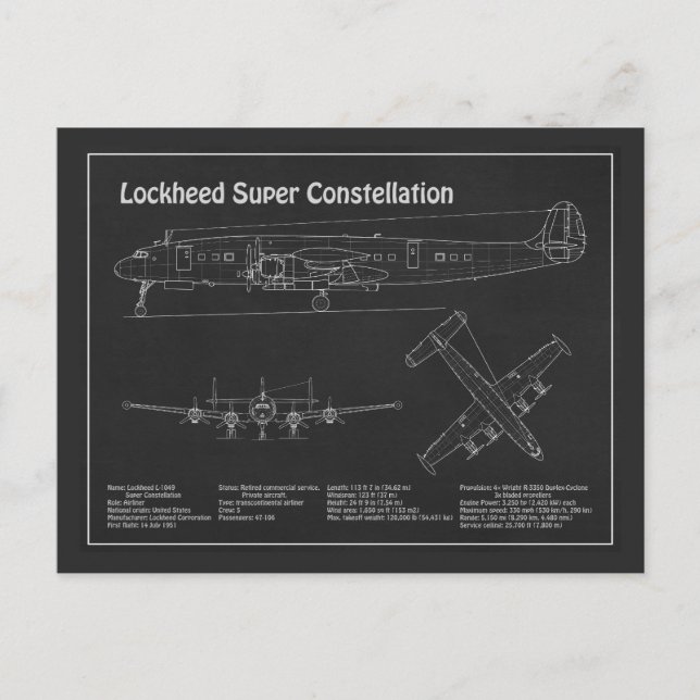 Carte Postale Lockheed L-1049 Super Constellation - Plans PD (Devant)