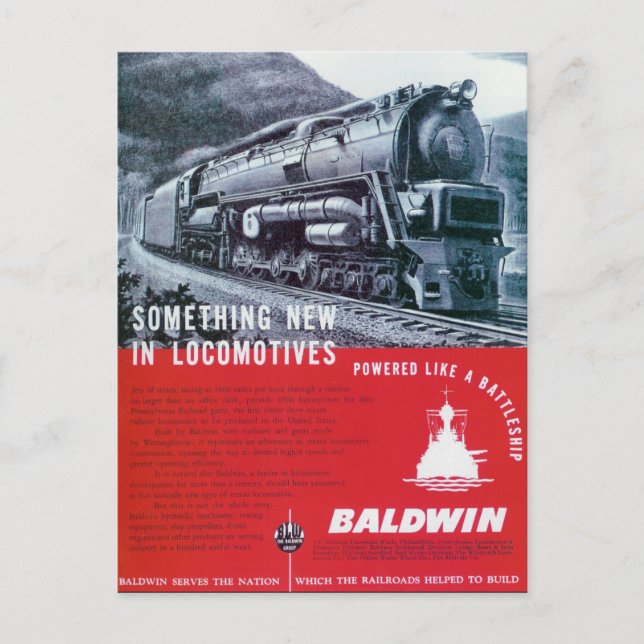 Carte Postale Locomotive Baldwin S-2 Turbine à vapeur Locomotive (Devant)