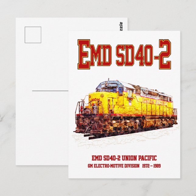 Carte Postale Locomotive diesel EMD SD40-2 vintage. (Devant / Derrière)