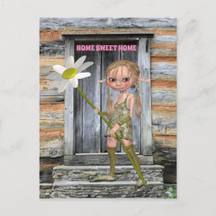 CARTE POSTALE LOG CABINE CUTE ELF GIRL ART POSTCARD
