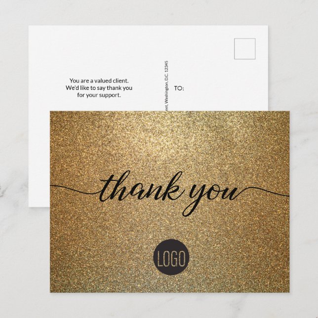 Carte Postale Logo de l'entreprise Gold Glitter Business Client  (Devant / Derrière)