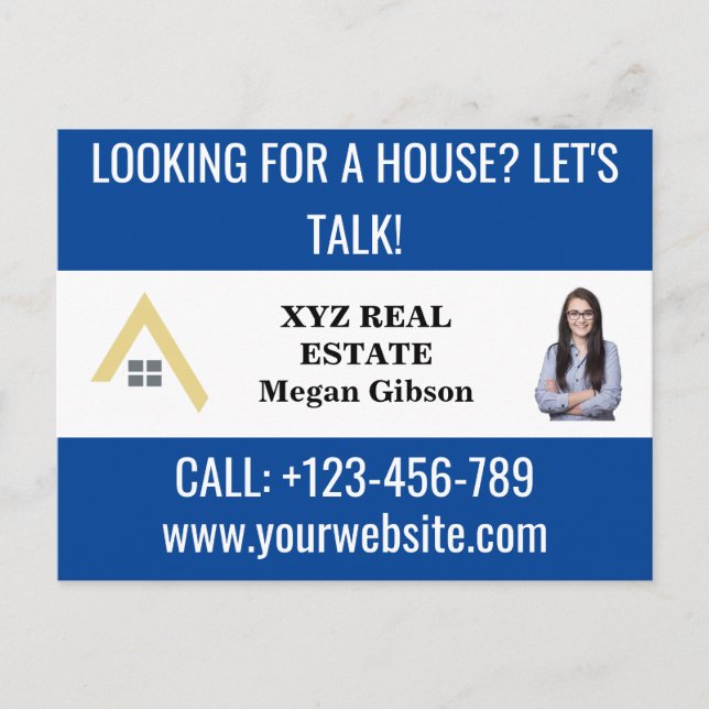 Carte Postale Logo de l'immobilier bleu blanc personnalisé (Devant)