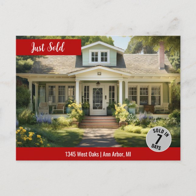 Carte Postale Logo de marketing immobilier vendu en rouge (Devant)