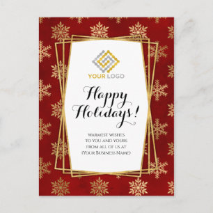 Carte Postale Logo de Noël Red Gold Snowflakes Business