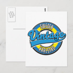 Carte Postale logo de style vintage de Karlstad en Suède.