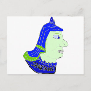 Carte Postale Logo de tête spartiate violet, vert foncé et clair