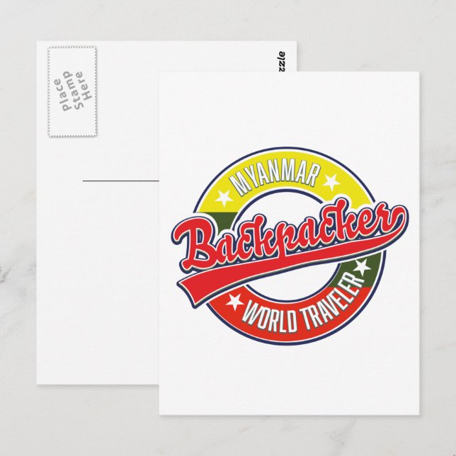 Carte Postale logo de voyageur sac à dos Myanmar monde (Devant / Derrière)