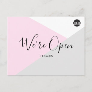 Carte Postale Logo du salon rose Nous sommes Open Covid-19 sécur