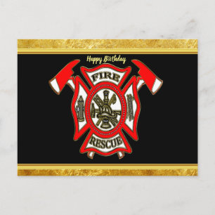 Carte Postale Logo du service d'incendie Feuille or et insigne r