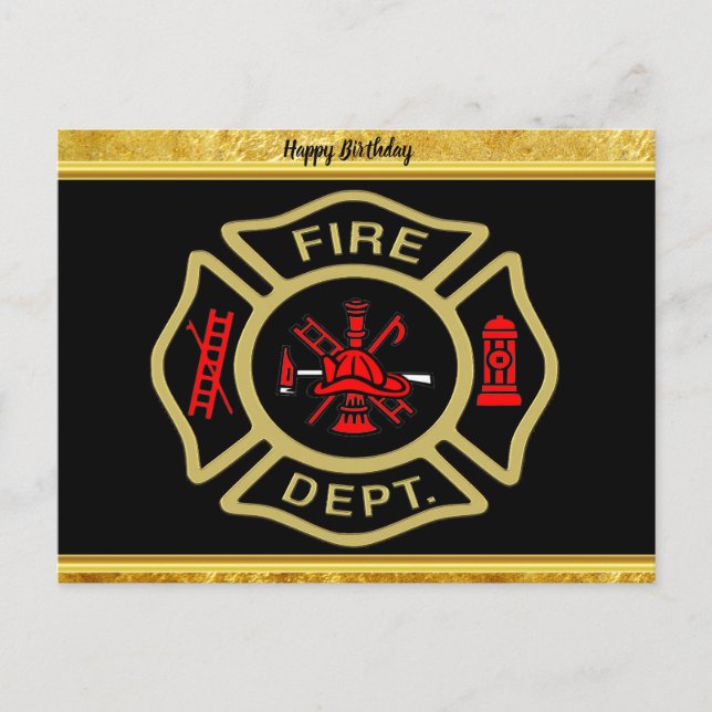 Carte Postale Logo du service d'incendie Or et insigne arrière o (Devant)