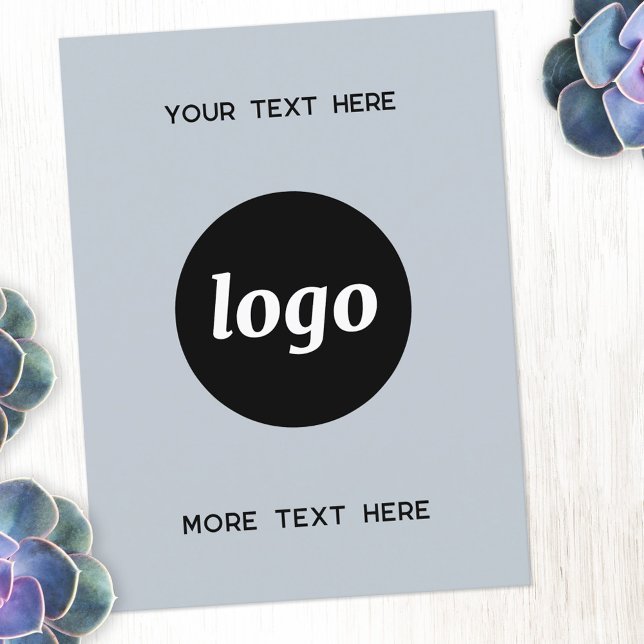 Carte Postale Logo Entreprise Promotionnel Poudre Bleu (Logo with custom text light dusty powder blue business promotional branded postcard)