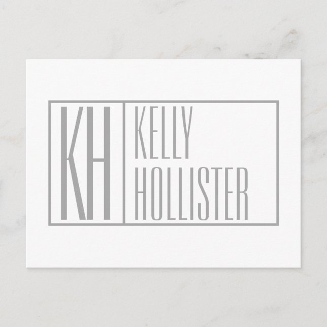 Carte Postale Logo Moderne Grey Initiales & Nom (Devant)