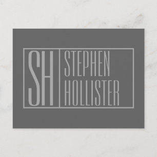 Carte Postale Logo moderne, gris sur gris foncé, initiales et no