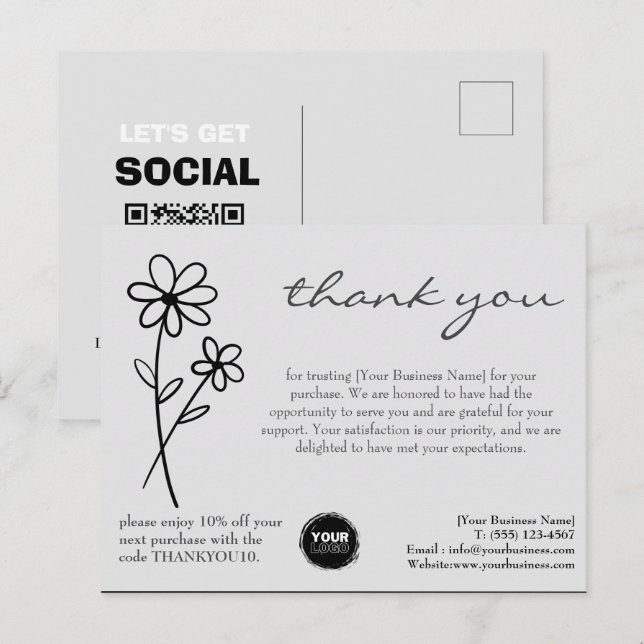 Carte Postale Logo personnalisé et code QR Merci (Devant / Derrière)